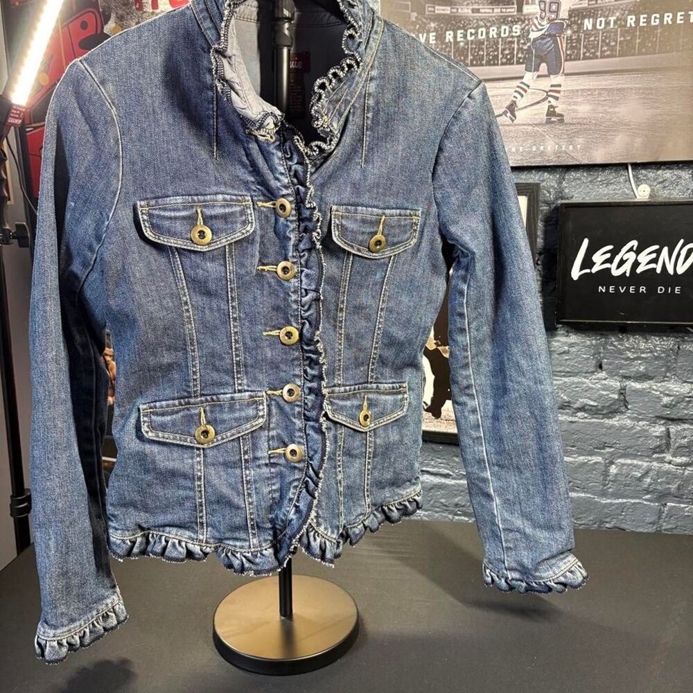 Y2K Louie Women’s Ruffle Denim Jacket – Size 6